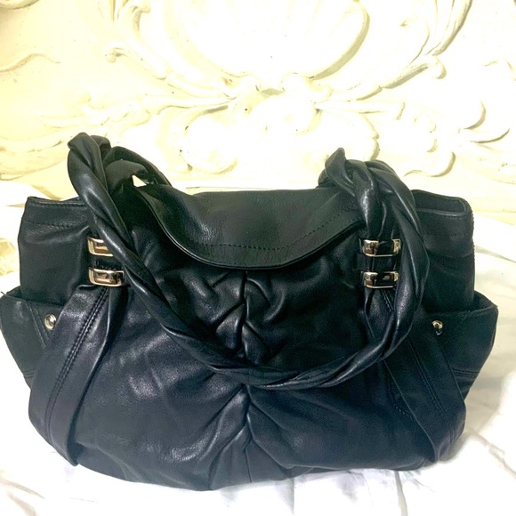B. Makowsky Ruched Leather Shoulder Bag NWOT